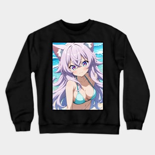 Anime Girl Beach Day Crewneck Sweatshirt